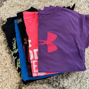 Lot of 5 girls youth large under armour shirts